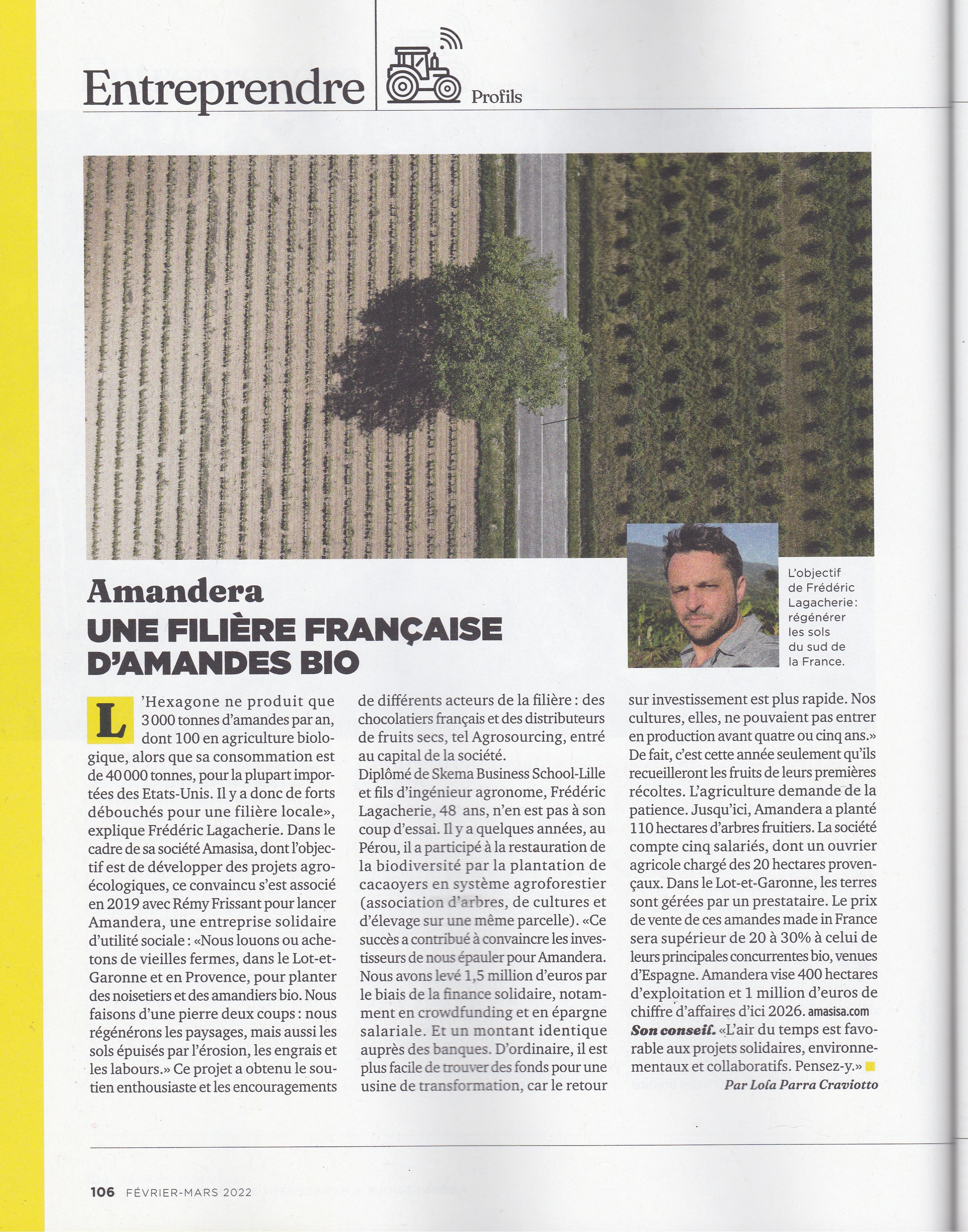 Article in Entreprendre magazine, February-March 2022, by Lola Parra Craviotto.